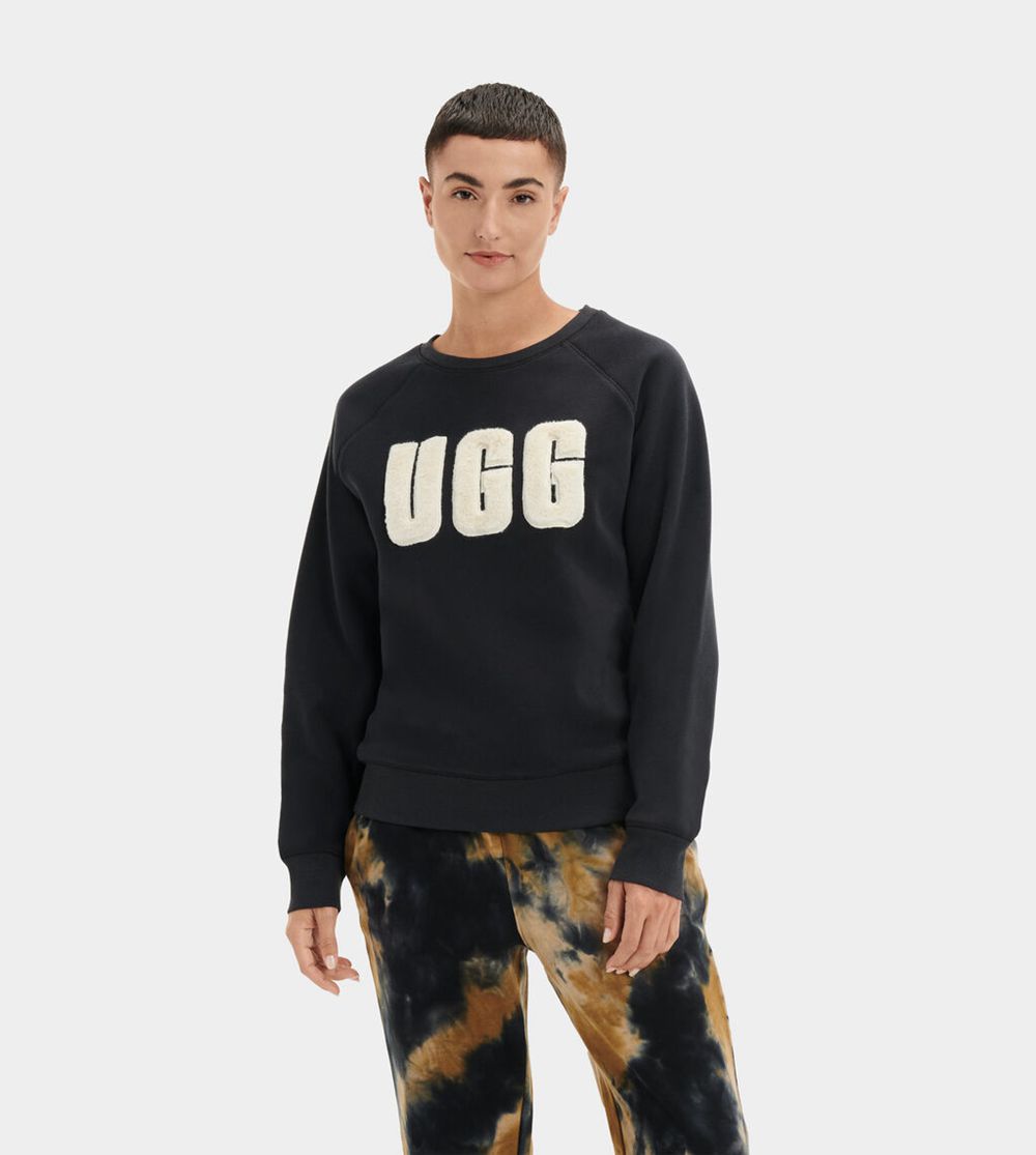 Ugg Madeline Fuzzy Logo Crewneck - Womens Sweatshirts - Black - NZ (5139ZVGCI)